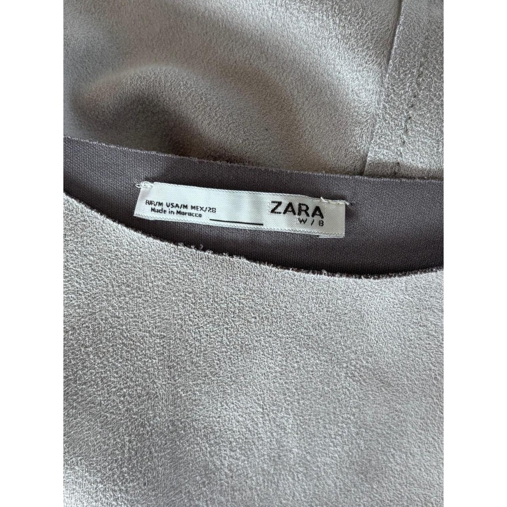 Zara Faux Suede Fur Cuff Top Gray Taupe Long Sleeve Y2K Boho Size M - Picture 6 of 6